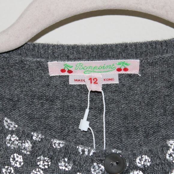 NWT Bonpoint Cashmere Long Sleeve Button Front Gray Cardigan Sweater Silver Dot - Picture 2 of 8